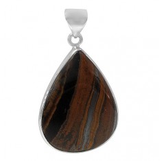 Teardrop Iron Tiger Eye Pendant, Sterling Silver